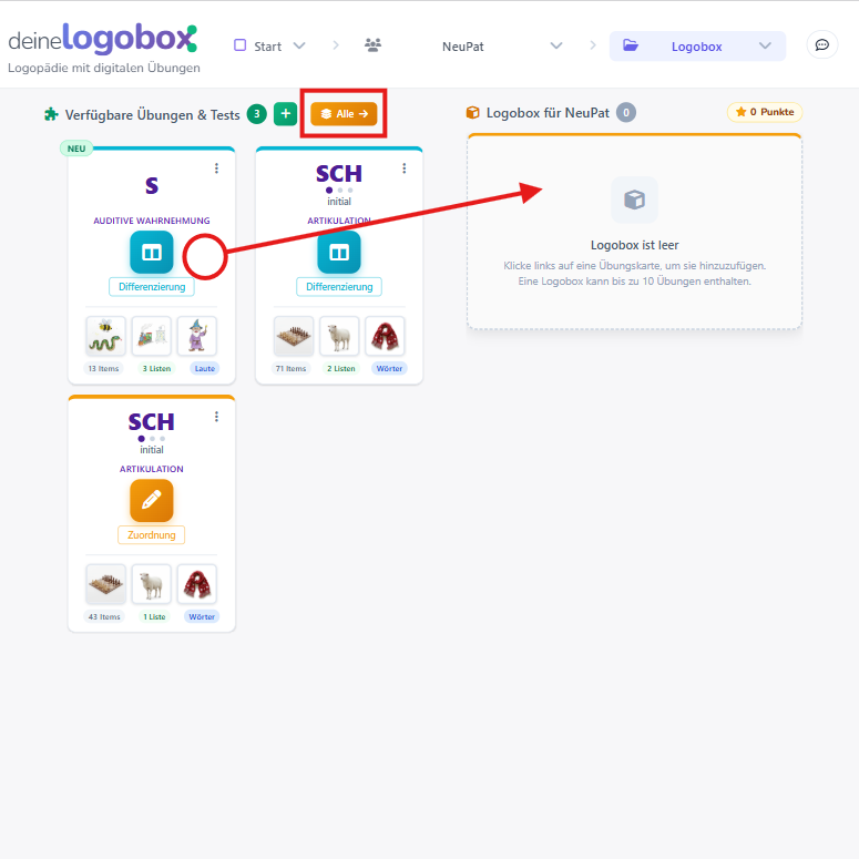 Übungen in die Logobox legen